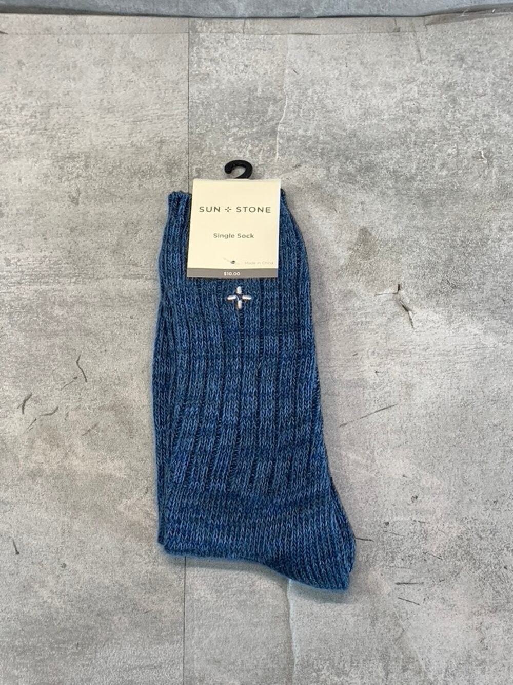 Sun + Stone Men's Blue Marled Knit Crew Single Sock SZ 10-13